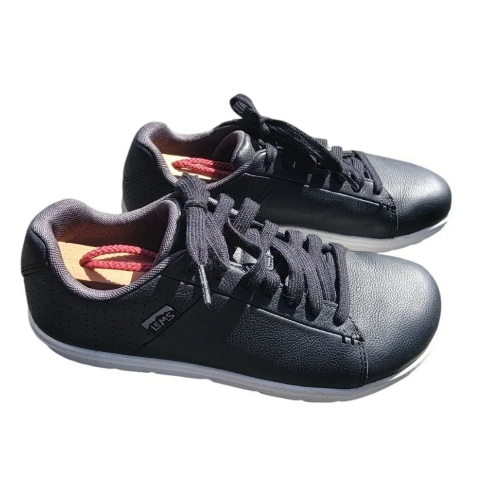 Lems Kourt Black Top Leather Barefoot Sneakers Mens 8.5 Womens 10 LEMS310